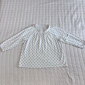 LL Bean Women’s Camden Hills Tee 3/4 Sleeve Print Cream Batik Large Petite